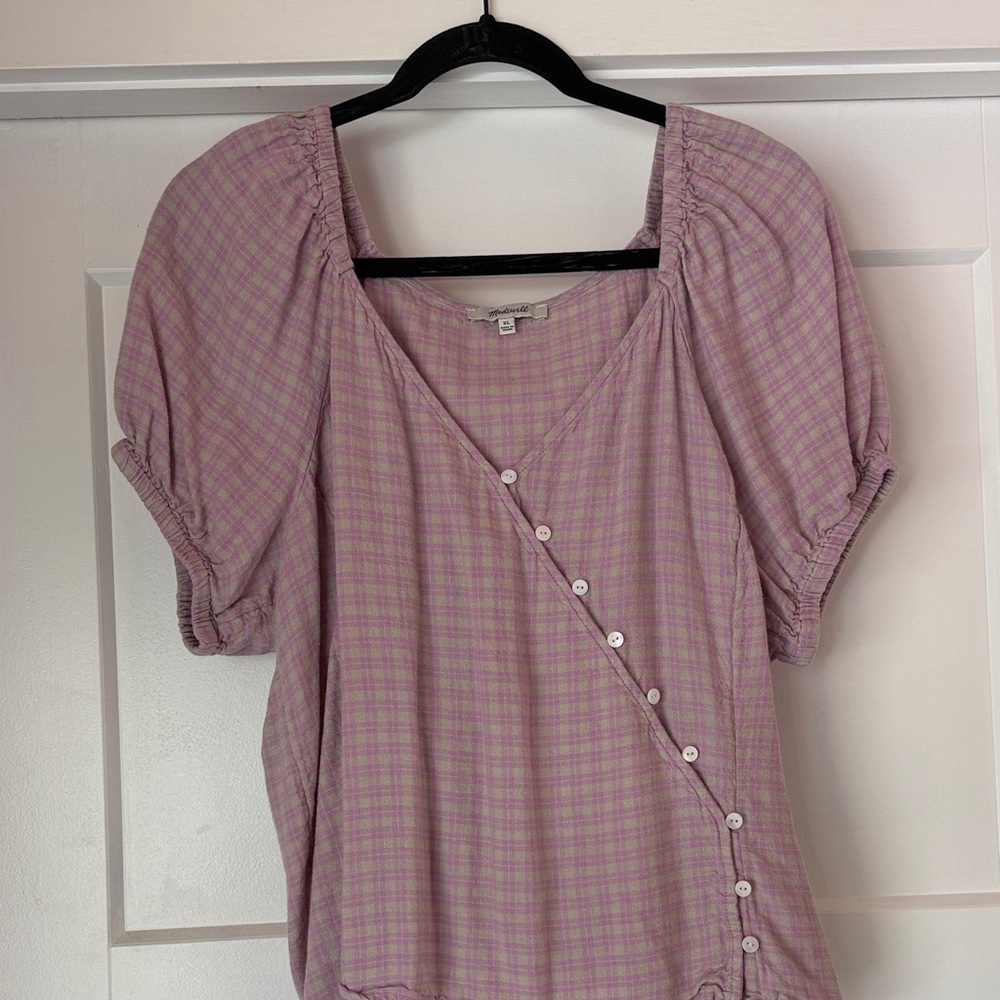 Madewell Lavender Checkered Blouse